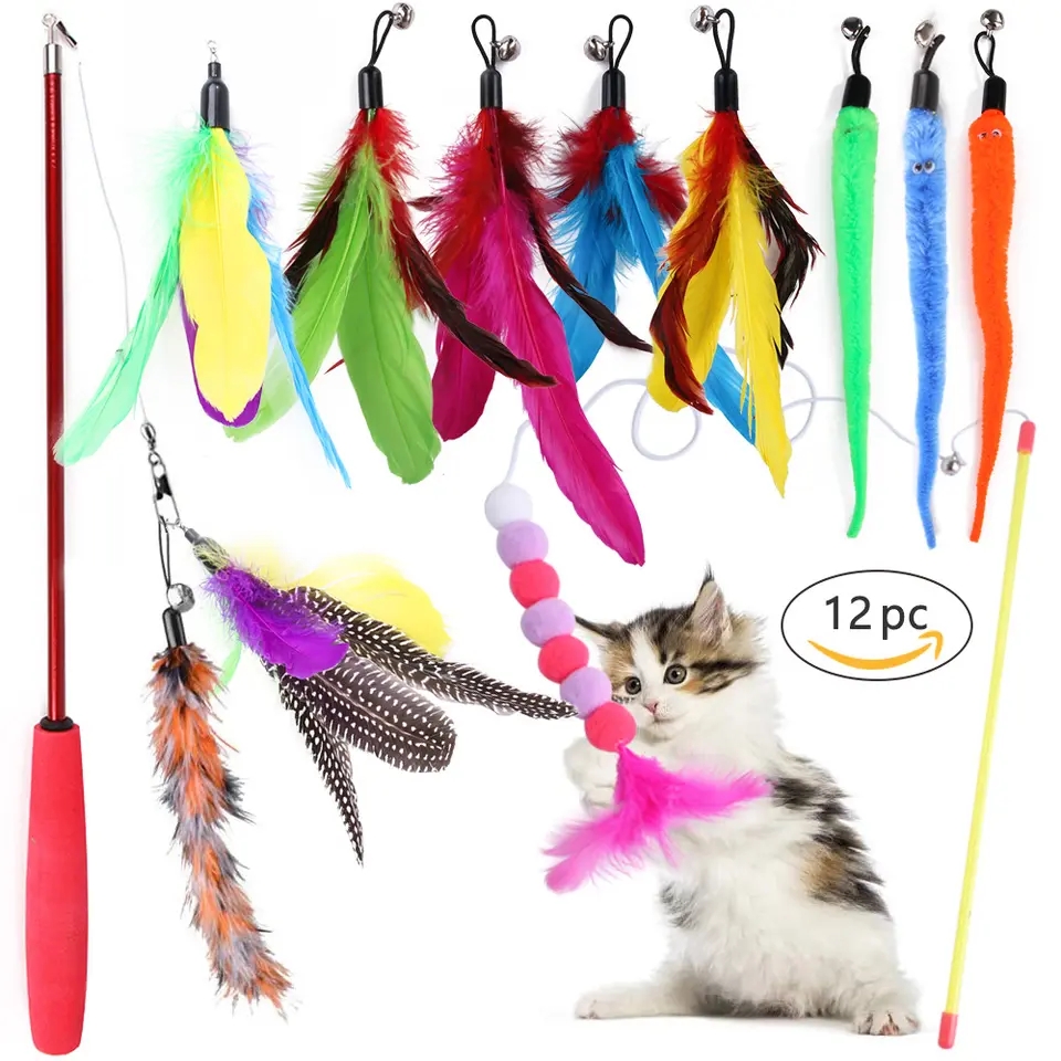 Manufacture wholesale pet supplies sparkling custom cat stick toy colorful butterfly cat toy