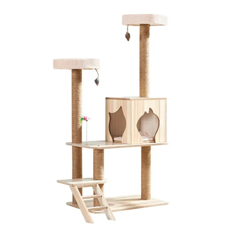 Manufacturer wholesale high quality wood cute climbing cat tree house for cats