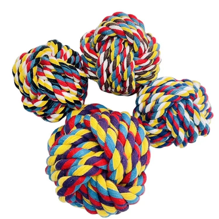 Manufacture wholesale custom interactive durable dog cotton rope chew ball toys