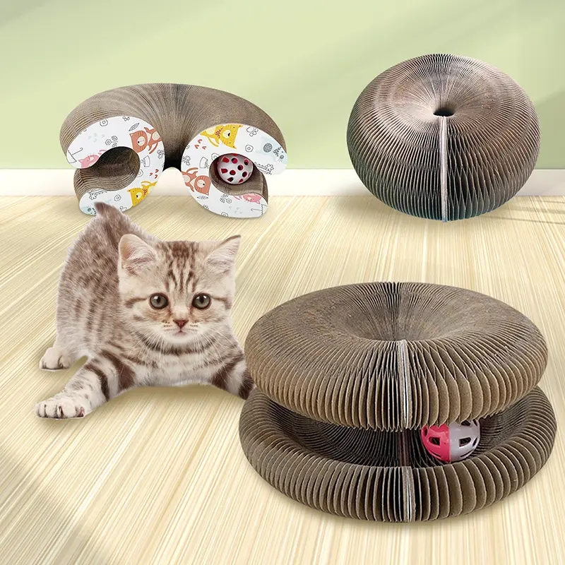 New design Hot sales recyclable round circular folding corrugated board magic organ cat scratching b