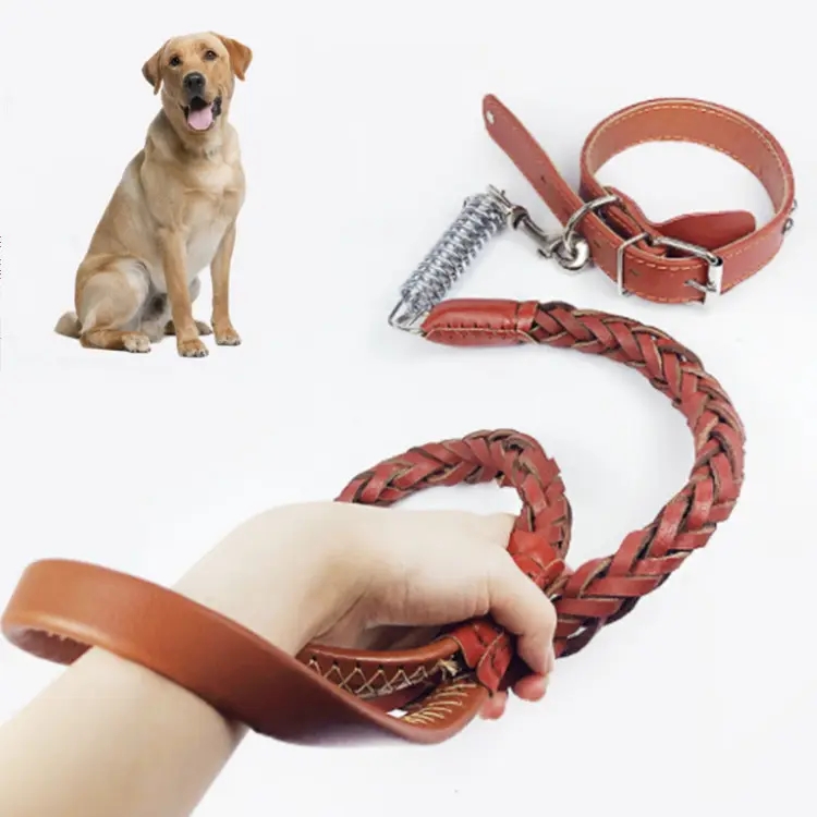 Factory wholesale custom durable pet collars leashes real leather pet collars and leash set