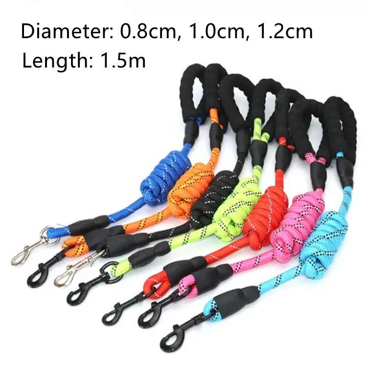 Factory wholesale custom nylon reflective light rope pet lead leash for big dog with EVA soft handle