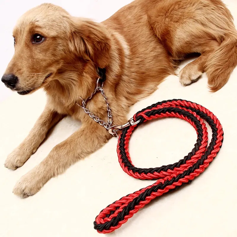 Factory luxury Long rope nylon wholesale custom strong metal dog collar and leash set