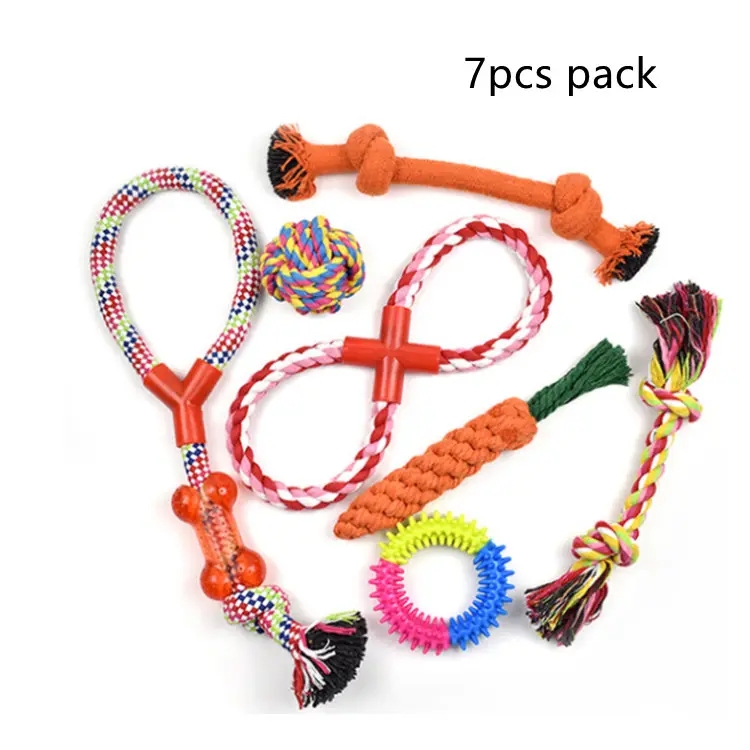 Manufacture wholesale multi colors assorted bite pet cotton rope toy set chew pet toys
