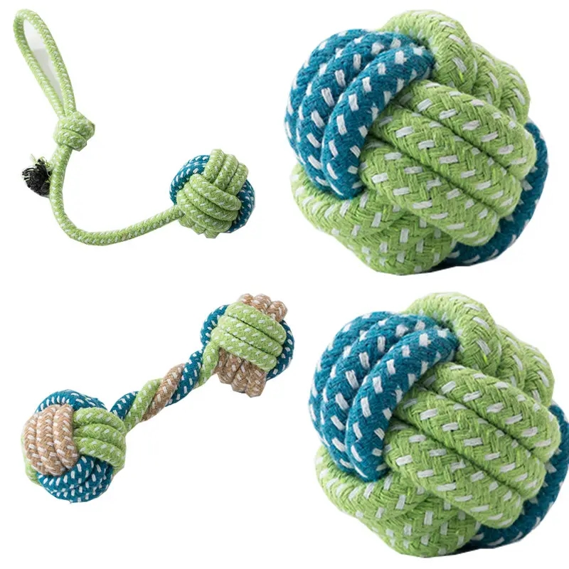 Manufacture wholesale indestructible Braided Bone bites knot cotton rope ball pet chew toys for dogs