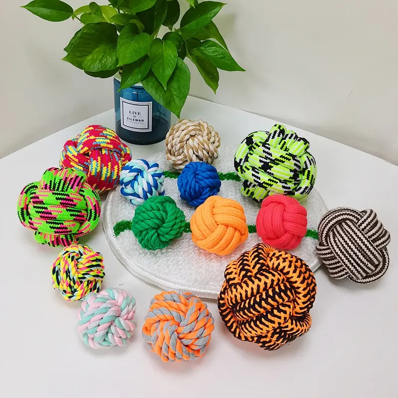 Manufacture Custom Free Samples Durable Cotton Rope Cat Pet Dog Chew Toy 10 Pack Knot Rope Dog Chew