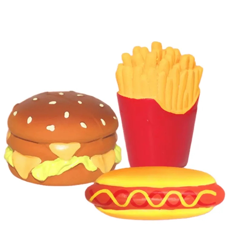 Wholesale 2023 hot sale Natural pet toy latex food hamburger lunch cute dog toy pet
