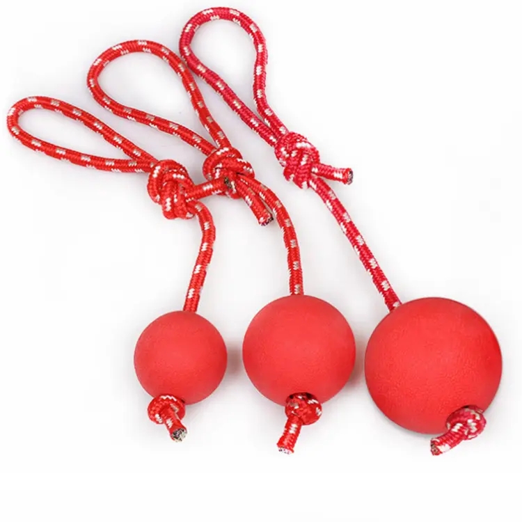 Factory wholesale pet dog toys bulk natural rubber Indestructible chew training ball with rope for d