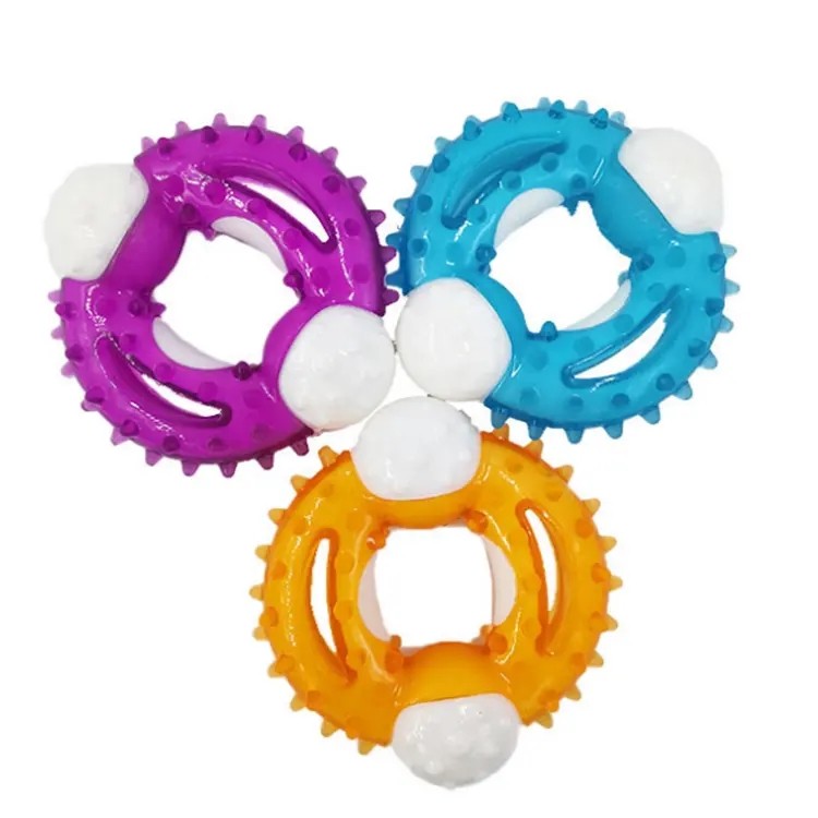 Manufacturer wholesale custom TPR durable molar dog chew toy bone round shape pet toys