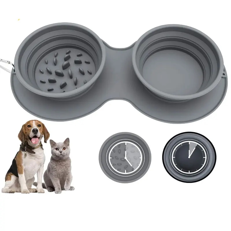 2023 hot sale high quality eco-friendly portable travel collapsible silicone double bowl pet