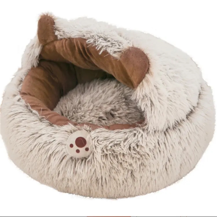 China Manufacturer wholesale custom princess plush faux fur pet cat round dog beds