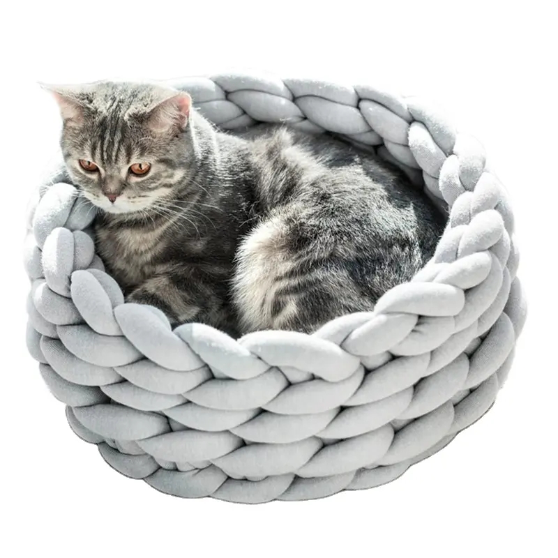 China manufacturer wholesale custom handmade basket shape chunky braided pet nest knit pet bed