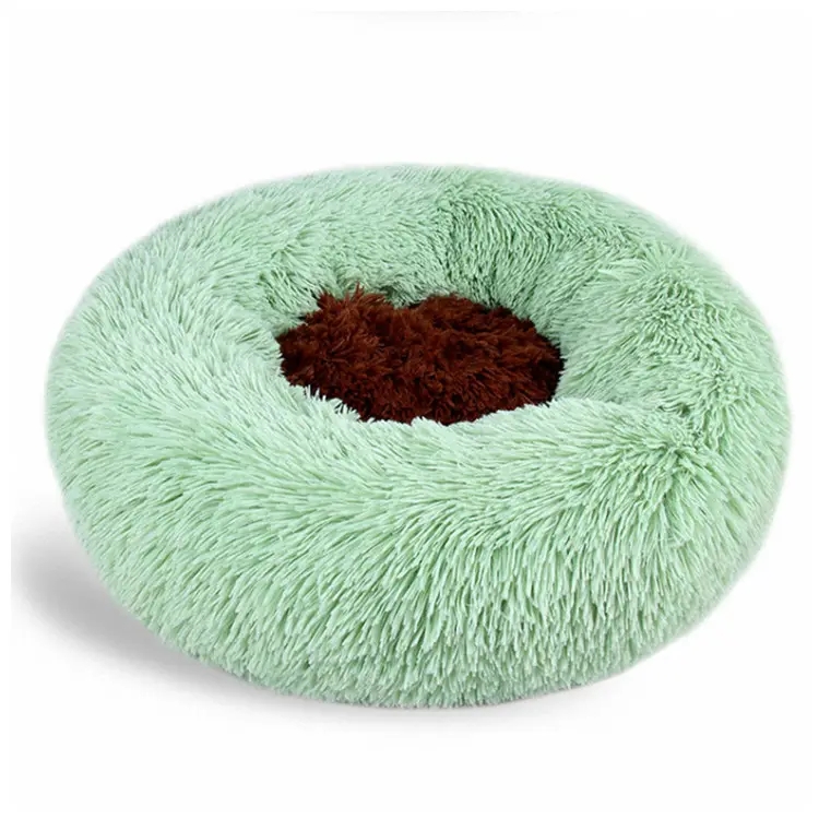 China manufacturer wholesale custom luxury faux fur fluffy donut pet cat dog bed round
